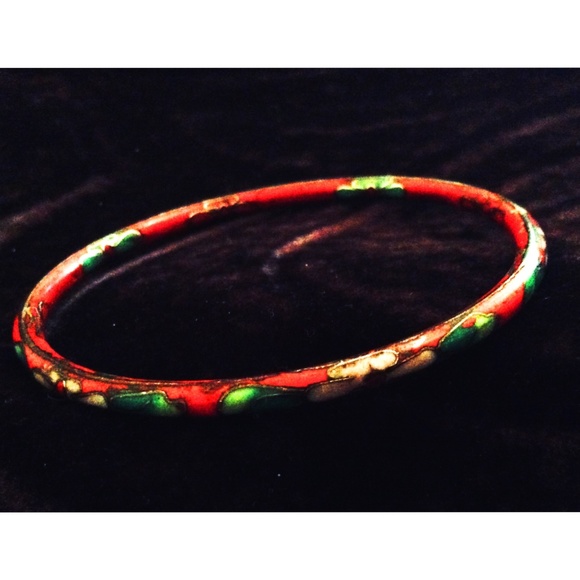 Jewelry - Vintage Bracelet Cloisonne Bangle Red Floral Jewelry - Vintage Bracelet Cloisonne Bangle Red Floral